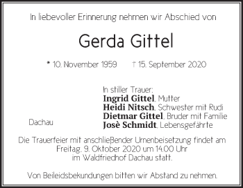 Traueranzeige von Gerda  Gittel