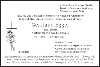 Traueranzeige von Gertraud Egger von merkurtz