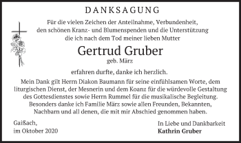 Traueranzeige von Gertrud Gruber von merkurtz