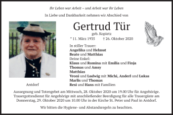 Traueranzeige von Gertrud Tür von merkurtz