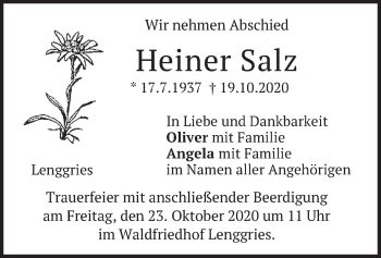 Traueranzeige von Heiner Salz von merkurtz
