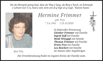 Traueranzeige von Hermine Frimmer von merkurtz