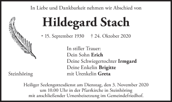 Traueranzeige von Hildegard Stach