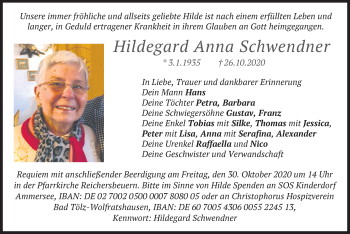 Traueranzeige von Hildegard Anna Schwendner von merkurtz