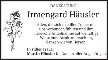 Traueranzeige von Irmengard Häusler von merkurtz
