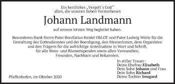 Traueranzeige von Johann Landmann von merkurtz
