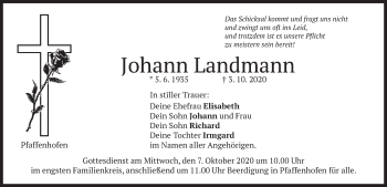 Traueranzeige von Johann Landmann von merkurtz