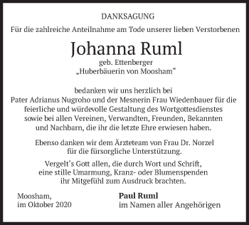 Traueranzeige von Johanna Ruml von merkurtz