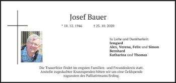 Traueranzeige von Josef Bauer von merkurtz