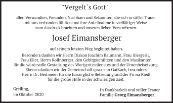 Traueranzeige von Josef Eimansberger von merkurtz