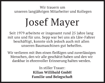 Traueranzeige von Josef Mayer von merkurtz