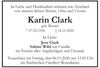 Traueranzeige von Karin Clark von merkurtz