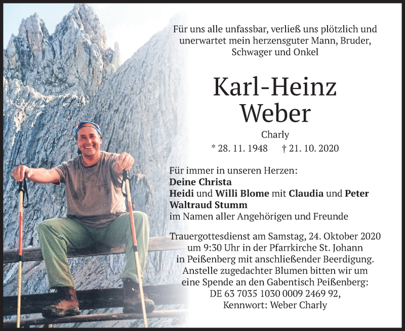  Traueranzeige für Karl-Heinz Weber vom 22.10.2020 aus merkurtz
