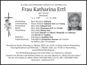 Traueranzeige von Katharina Ertl von merkurtz