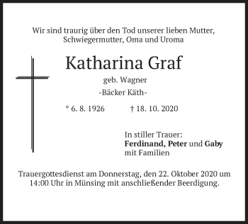 Traueranzeige von Katharina Graf von merkurtz