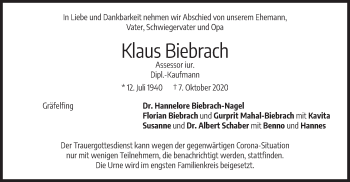 Traueranzeige von Klaus Biebrach von merkurtz