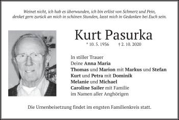 Traueranzeige von Kurt Pasurka von merkurtz