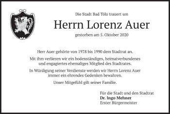 Traueranzeige von Lorenz Auer von merkurtz