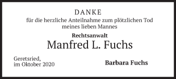 Traueranzeige von Manfred  Fuchs von merkurtz