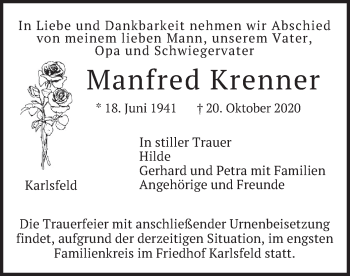 Traueranzeige von Manfred Krenner