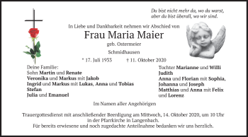 Traueranzeige von Maria Maier von merkurtz