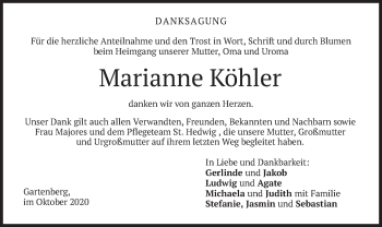Traueranzeige von Marianne Köhler von merkurtz