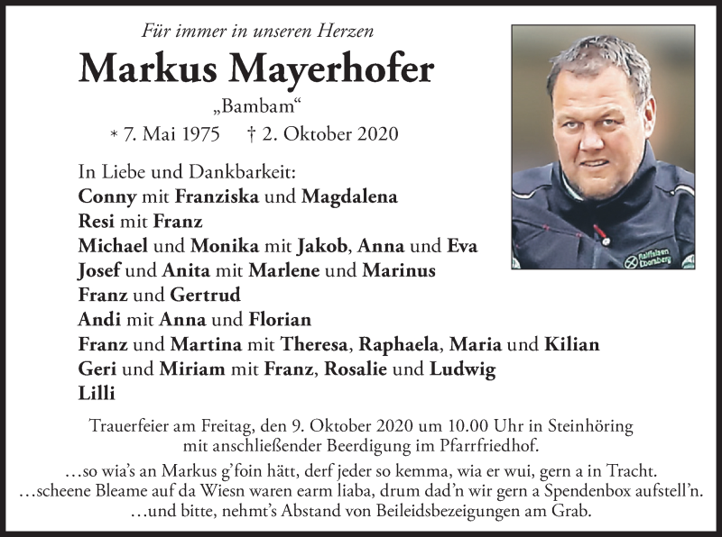  Traueranzeige für Markus Mayerhofer vom 07.10.2020 aus merkurtz