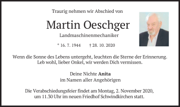 Traueranzeige von Martin Oeschger von merkurtz