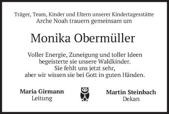 Traueranzeige von Monika Obermüller von merkurtz