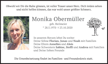 Traueranzeige von Monika Obermüller von merkurtz