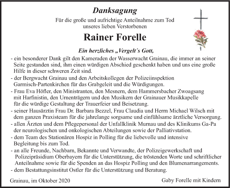  Traueranzeige für Rainer Forelle vom 10.10.2020 aus merkurtz