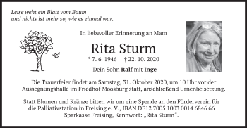 Traueranzeige von Rita Sturm von merkurtz