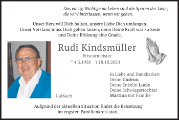 Traueranzeige von Rudi Kindsmüller von merkurtz