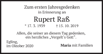 Traueranzeige von Rupert Raß von merkurtz
