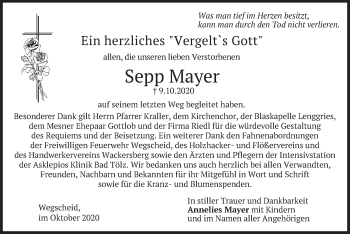 Traueranzeige von Sepp Mayer von merkurtz