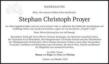 Traueranzeige von Stephan Christoph Proyer von merkurtz