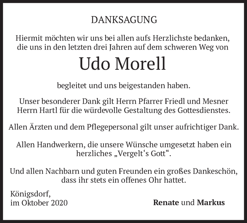  Traueranzeige für Udo Morell vom 10.10.2020 aus merkurtz