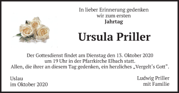 Traueranzeige von Ursula Priller von merkurtz