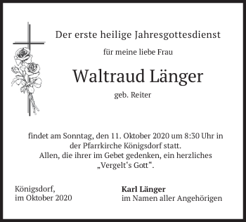 Traueranzeige von Waltraud Länger von merkurtz