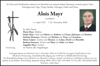 Traueranzeige von Alois Mayr