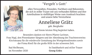 Traueranzeige von Anneliese Grätz von merkurtz