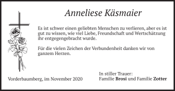 Traueranzeige von Anneliese Käsmaier von merkurtz