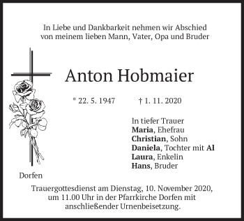 Traueranzeige von Anton Hobmaier von merkurtz