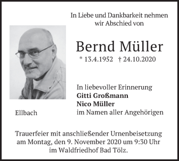 Traueranzeige von Bernd Müller von merkurtz