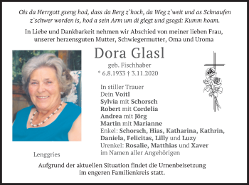Traueranzeige von Dora Glasl von merkurtz