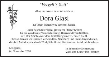 Traueranzeige von Dora Glasl von merkurtz