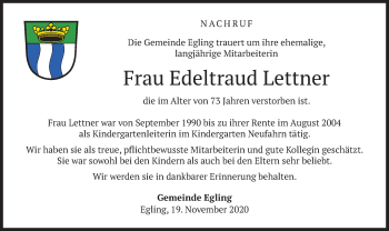 Traueranzeige von Edeltraud Lettner von merkurtz