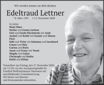 Traueranzeige von Edeltraud Lettner von merkurtz
