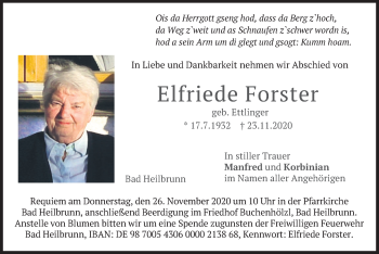 Traueranzeige von Elfriede Forster von merkurtz