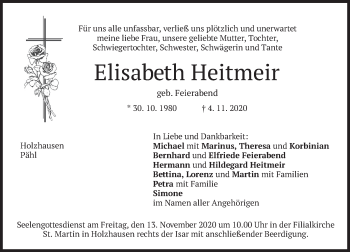 Traueranzeige von Elisabeth Heitmeir von merkurtz